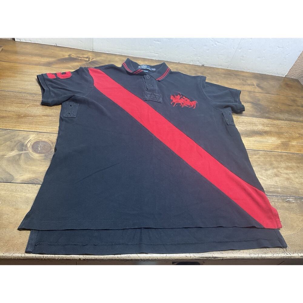 Vintage Polo Ralph Lauren Rugby Shirt Black Red XL Big Double Pony #2